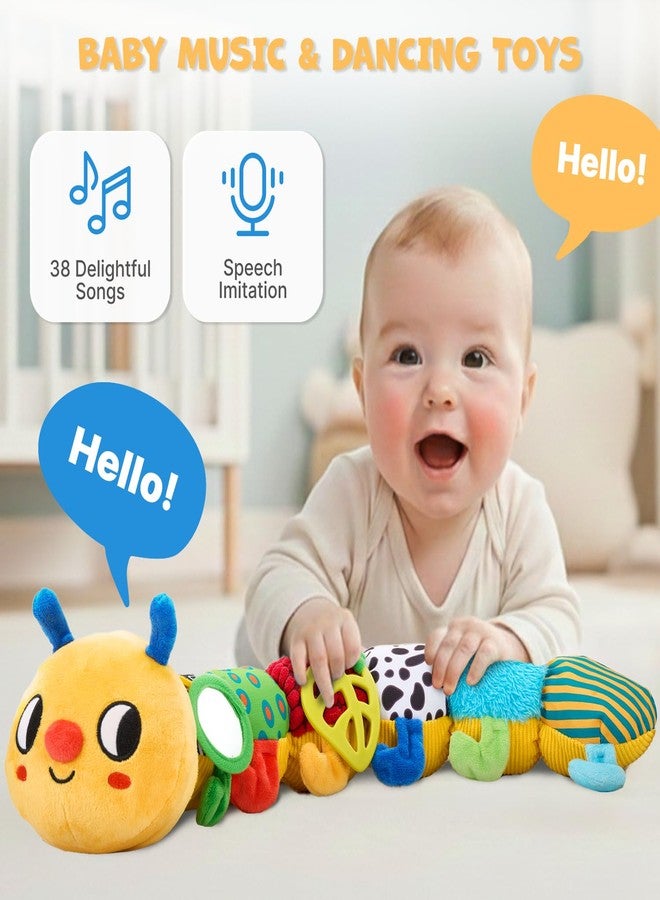 JoyCat ألعاب جوي كات للأطفال من عمر 0 إلى 18 شهرًا، لعبة دودة زاحفة موسيقية قطيفة - 38 أغنية وخاصية التسجيل، لعبة قفز لوقت الاستلقاء على البطن، ألعاب حسية مع صوت خشخشة وملمس مختلف، هدايا مثالية لحفلات استقبال المولود الجديد (بنين وبنات). - Image 2